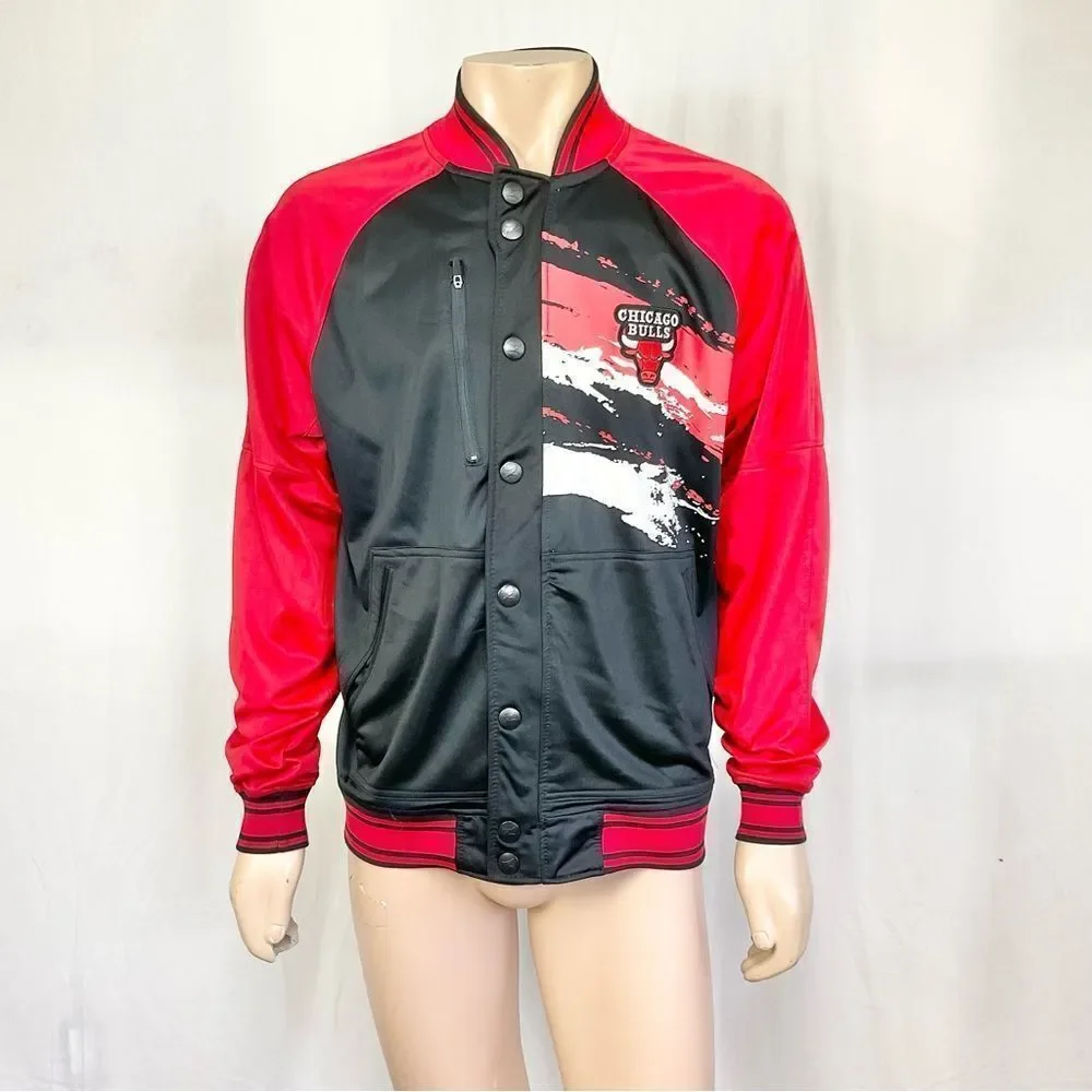 Zipway NBA Chicago Bulls Basketball Zip Up Bomber Sweatshirt Jacket Red Black M